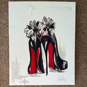 Louboutin Inspired Canvas Print Black and Red Women's Heels